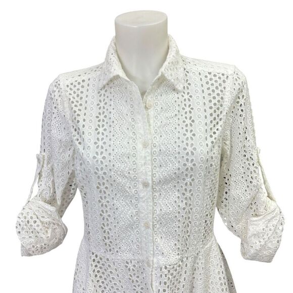 BCBGMAXAZRIA Beatryce Handkerchief-Hem Shirt Dress White Eyelet size small - Picture 2 of 8